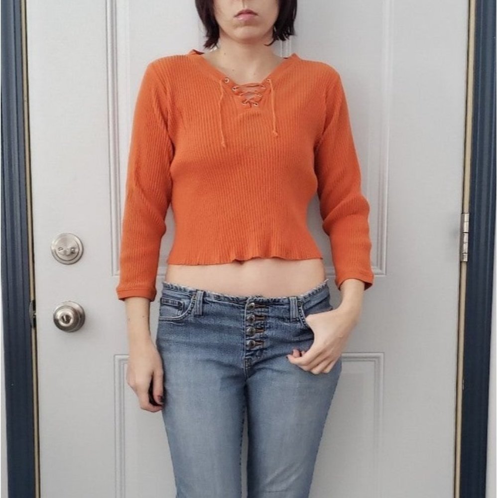 Y2K Orange Ribbed Crop Top